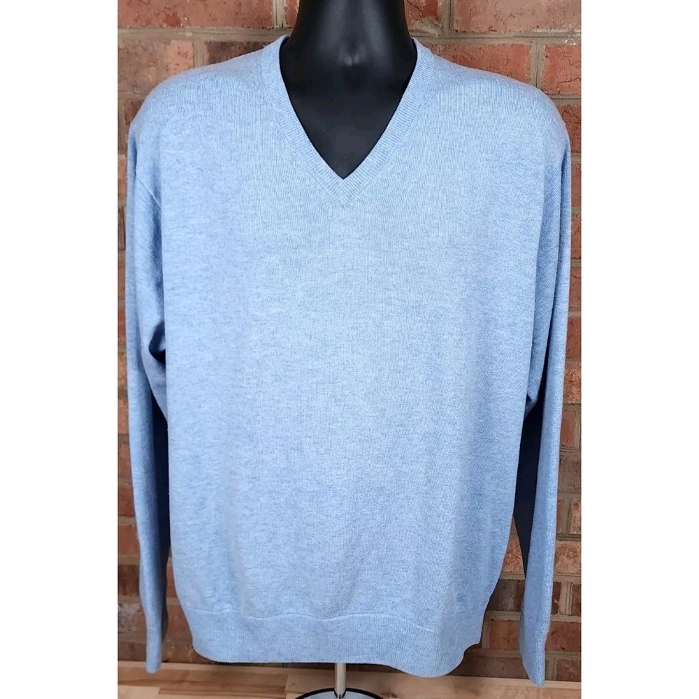 Peter Millar V-Neck Blue Sweater‎ Mens Large Wool Cashmere Luxe Blend